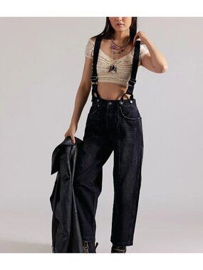 Free People Berkley Suspender Jeans Tailored Charm Vintage Grunge Womens 25